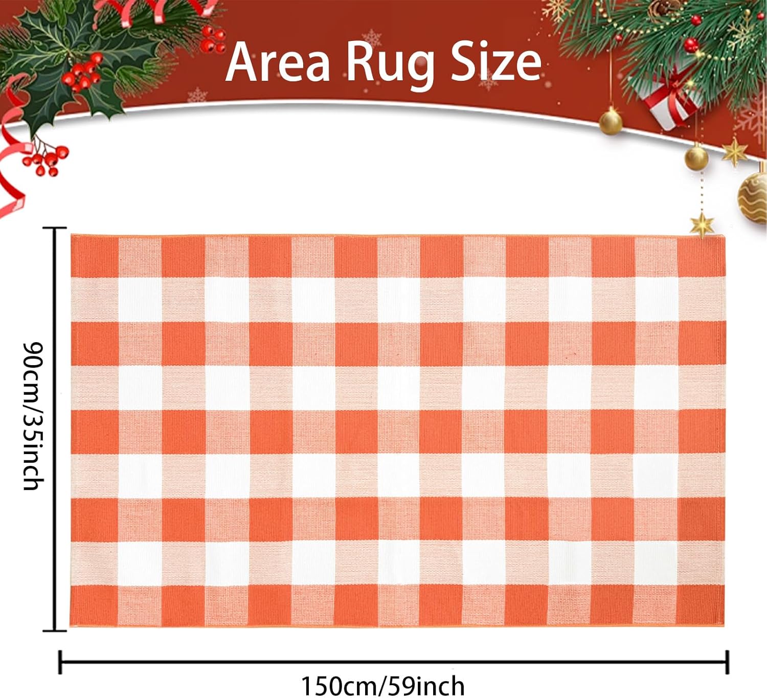 USTIDE Buffalo Plaid Outdoor Rug 3'x5' Orange White Checkered Area Rug Layering Doormat for Hello/Welcome Washable Farmhouse Cotton Woven Carpet