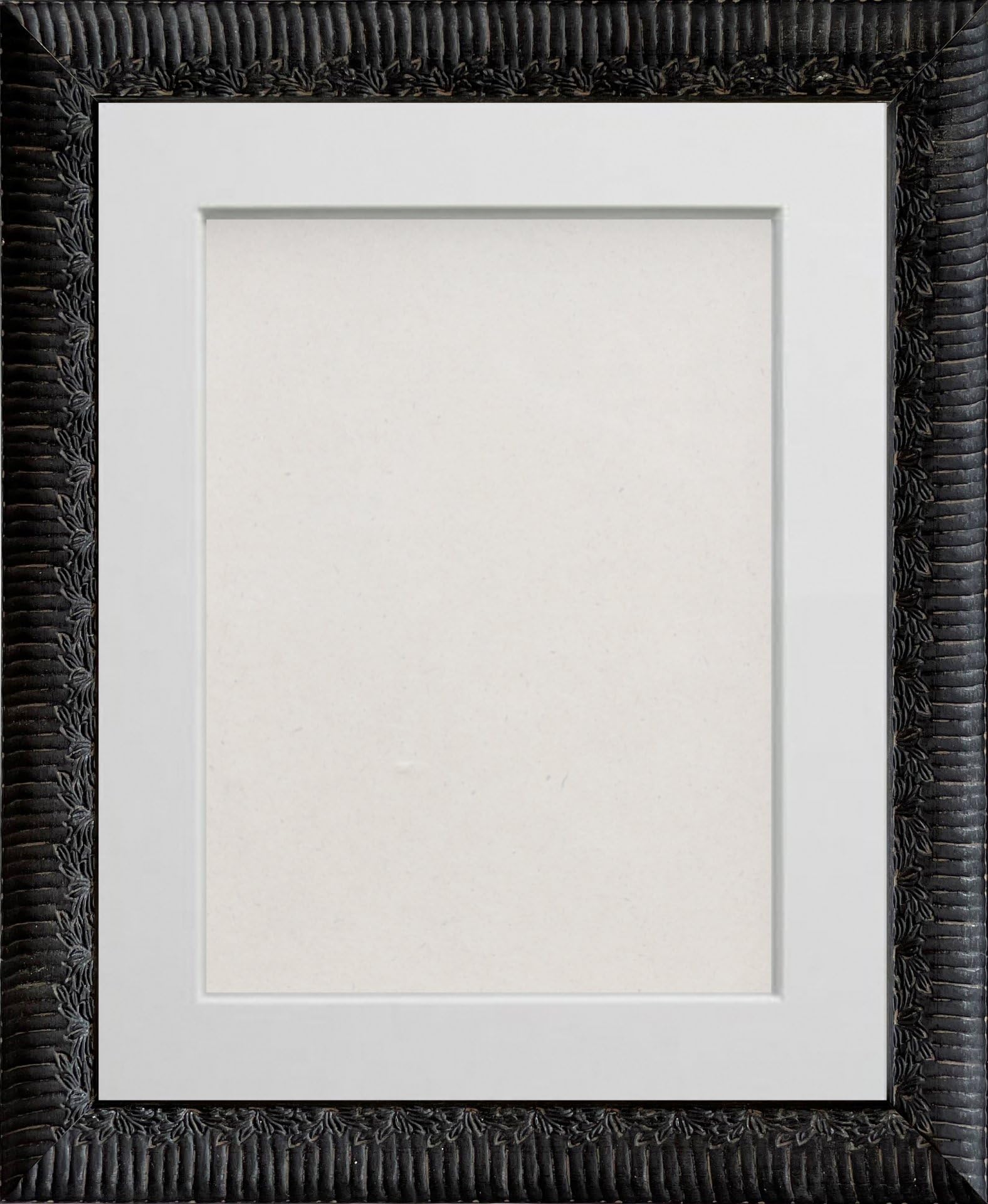 Frame Company Boleyn Black Ornate Decorative Wooden 7x5 inch Frame With Off-White Mount for Image 6x4 inch *Choice of Sizes and colours* Fitted with Real Glass โ image 1