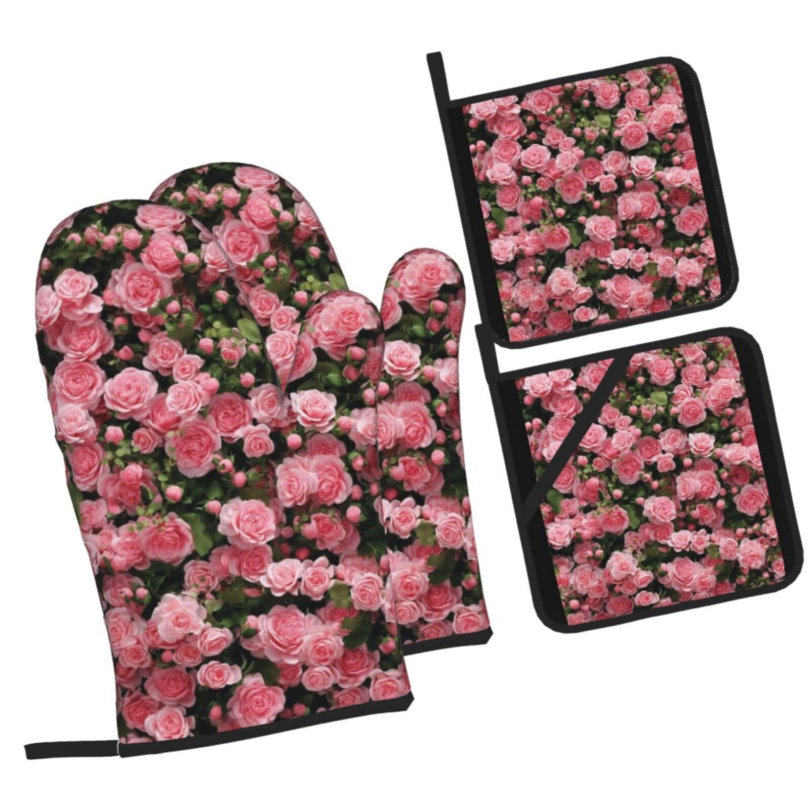 guanti barbecue Piante Rosa guanti forno,resistenti al calore, antiscivolo, spessa e sicura Cucina al barbecue