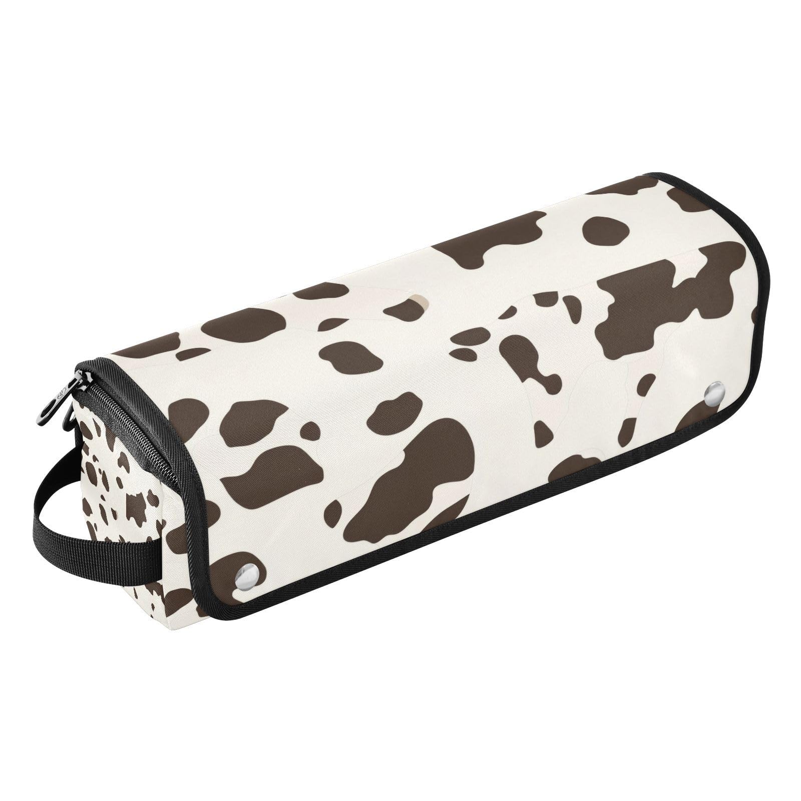 Cow Print Hair Tools Travel Bag Portable Hair Accessory Organizer with Heat Resistant Mat 2 in 1 Curling