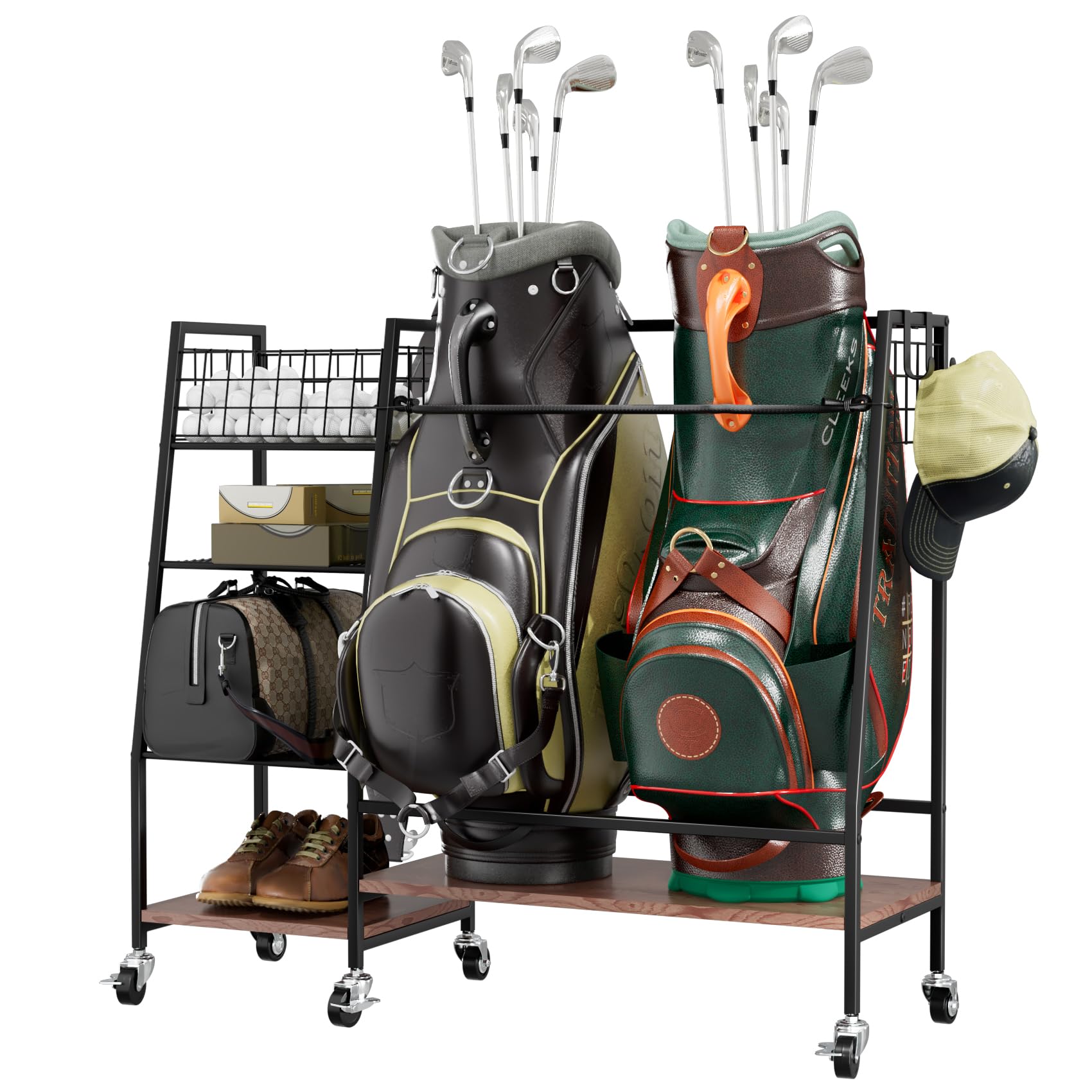 Lhysn Golf Bag Storage, Golf Club Holder, Golf Bag Storage Rack, for Garage Extra Large Sports Equipment Organizer Stand, Outdoor Toy Storage (2-Bag Compact)
