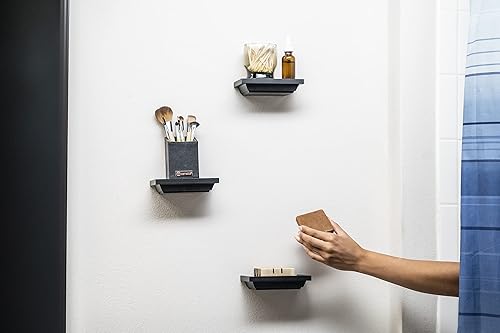 Vista 4 de Juego de 3 estantes flotantes montados en la pared, decoración pequeña decorativa del hogar para baño, sala de estar, cocina, dormitorio y oficina