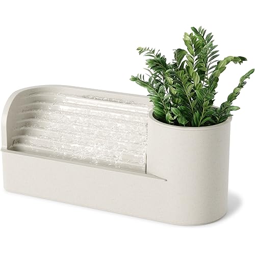 Umbra Stream Tabletop Water Fountain with Planter or Stationery Slot, Humidifies Air and Improves Air Quality, Sand