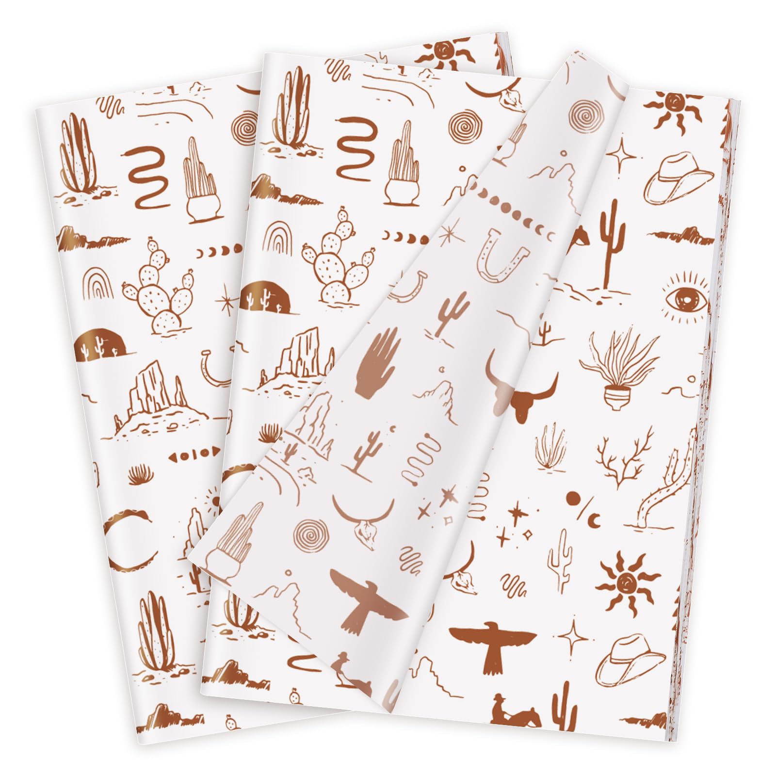 JarThenaAMCS 100 Sheets Western Cowboy Tissue Paper Wild West Rodeo Gift Wrapping Paper Brown DIY Art Craft Tissue for Birthday Holiday Cowgirl Party