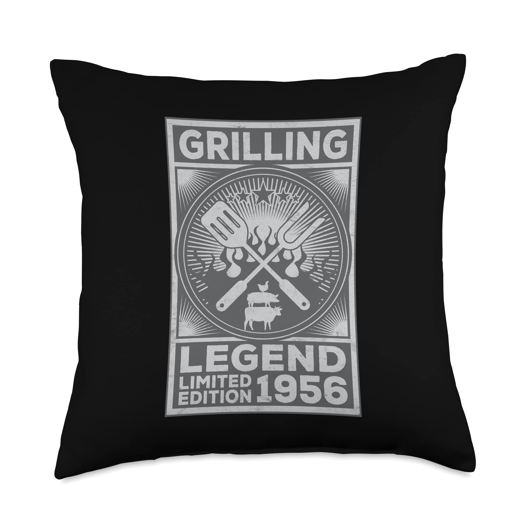 1956 Birthday Meat Eating Grill Cookout Barbecue Grilling Legend Barbeque Limited Edition BBQ 1956 Birthday Throw Pillow, 18x18, Multicolor