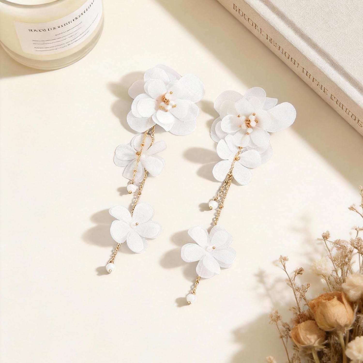 Flower Earrings for Women Long Fabric Flower Tassel Earrings Bohemian Handmade Floral Statement Earring Wedding Prom Jewelry Gifts