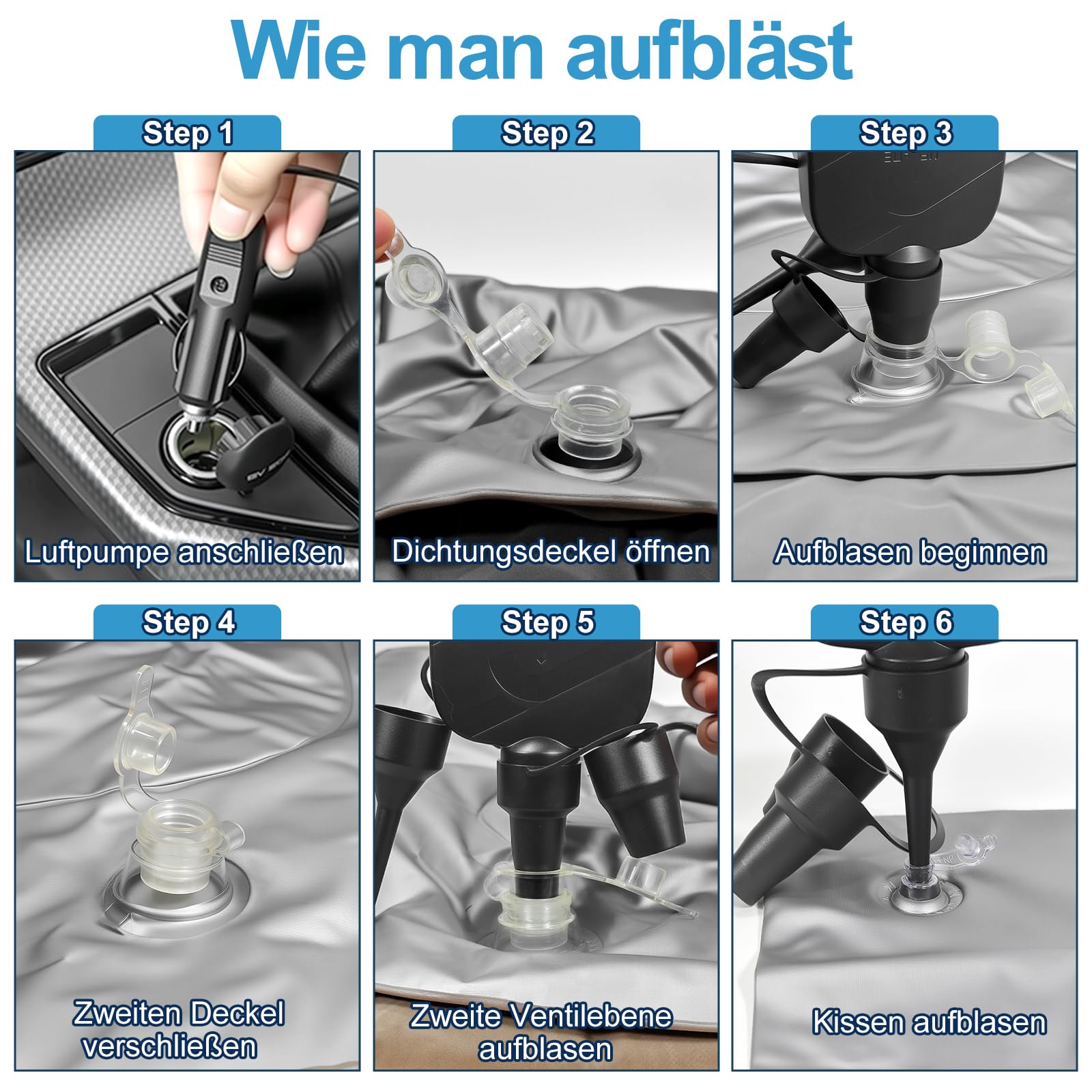 SUV Auto Matratze Luftmatratze, Aufblasbare Auto Luftmatratze für Kofferraum & Rückbank, Luftbett Auto Matratze mit Pumpe & 2 Kissen, Automatratze für Camping Reise Outdoor Komfort (Schwarz)