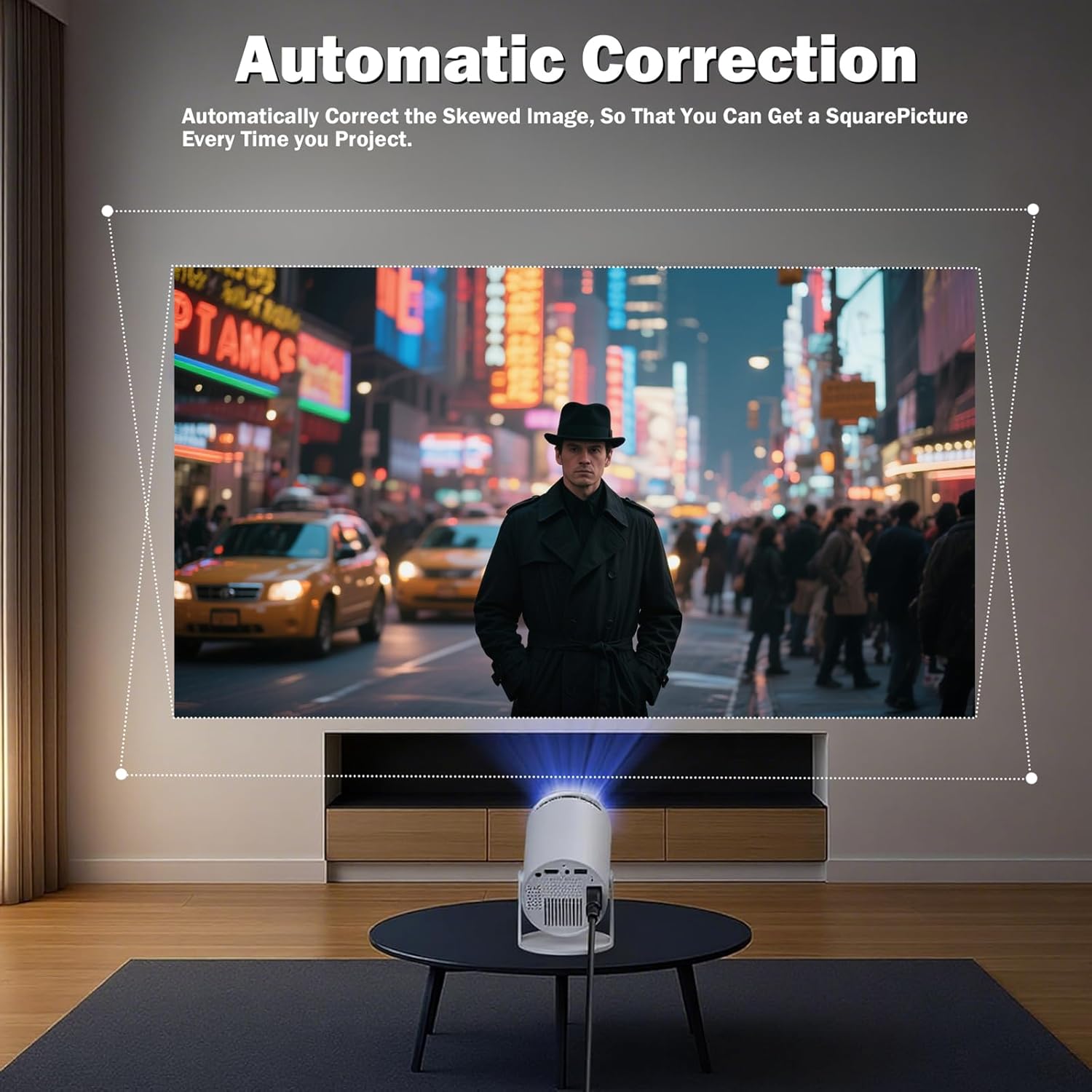 Portable Projector with Wifi6 and Bluetooth 5.0 ,180°Rotatable, Home Smart Projector for Phone, PC, HDMI, USB, Laptop，Mini Projector Support 4K