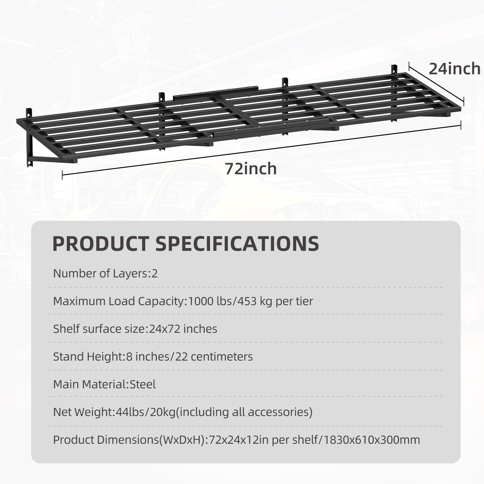 DEYEGELEA 2-Pack 2x6Ft Garage Wall Shelves Garage Storage Shelving Wall Mounted Loads 2000lbs Heavy Duty Sturdy Wall Shelves Strong Garage Organiser Black Metal Floating Storage Racks