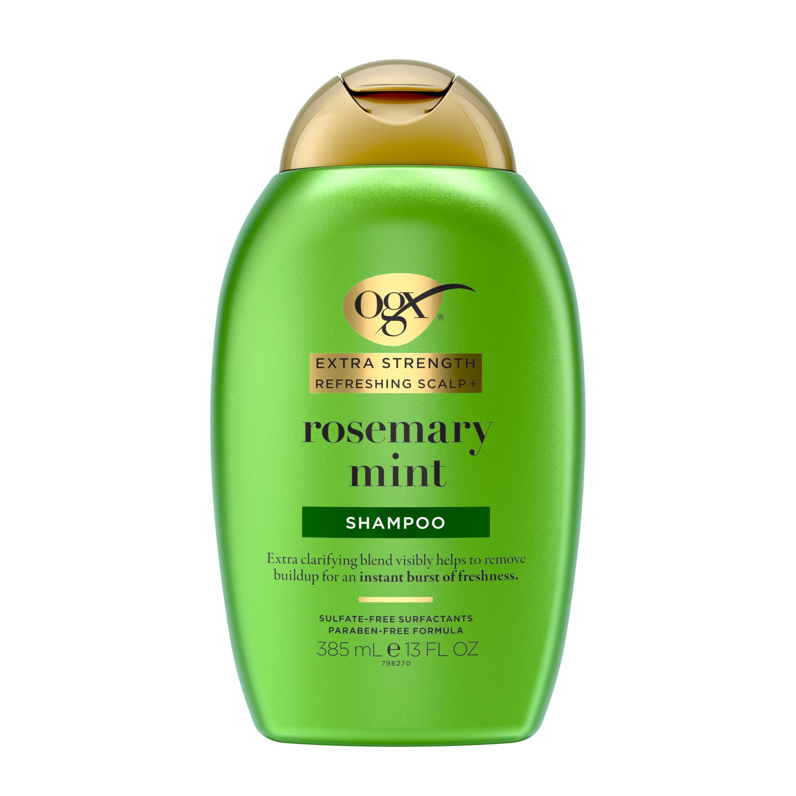 OGX Extra Strength Refreshing Scalp + Rosemary Mint Shampoo, Clarifying Shampoo for Oily Hair Visibly Helps Remove Oil & Residue to Clear Away Buildup, Sulfate-Free Surfactants, 13 fl. oz