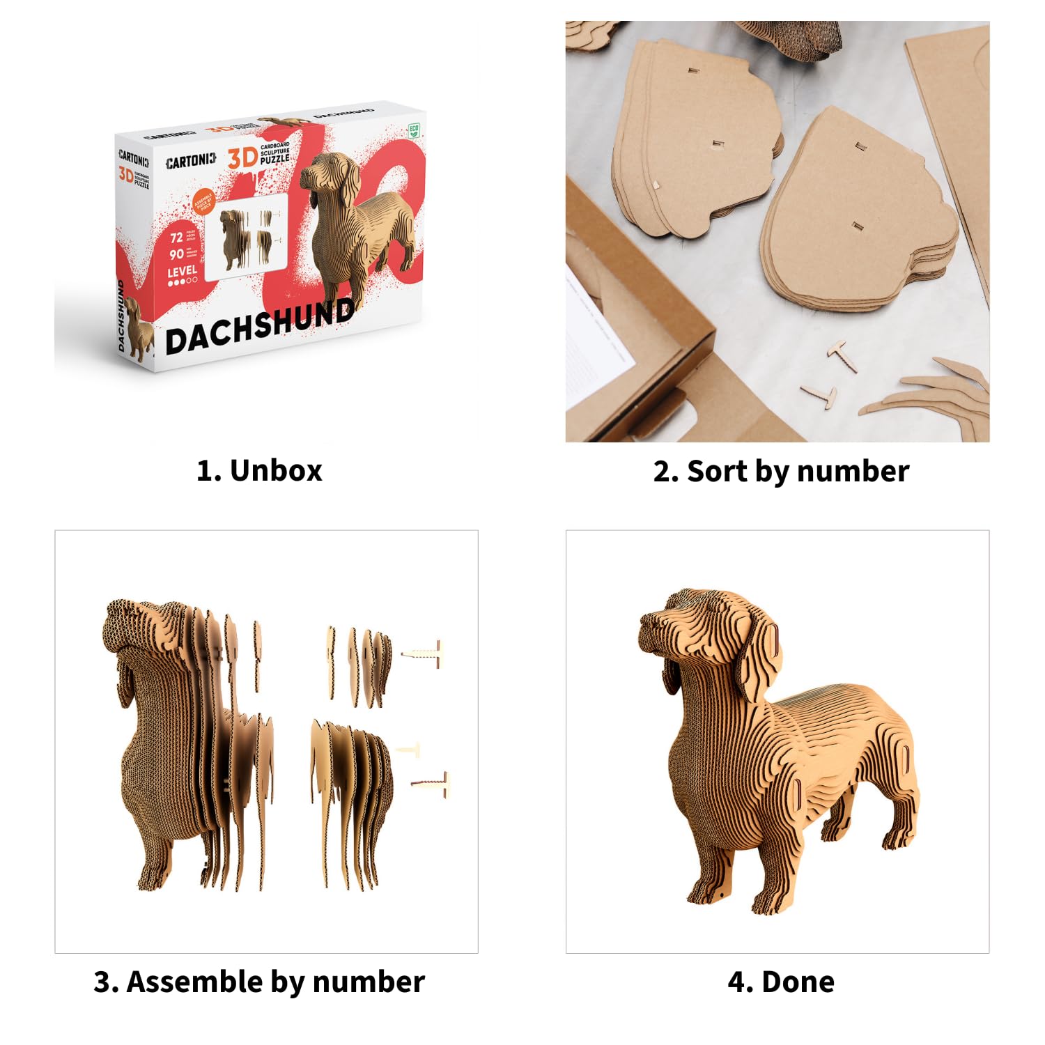 Perro Salchicha Puzzle 3D de Cartón – Maqueta para Montar