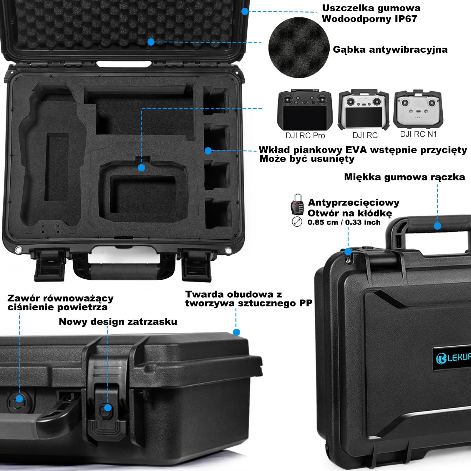 LEKUFEE Wodoodporna twarda obudowa kompatybilna z DJI Mavic 3 Pro/DJI Mavic 3 Classic/DJI Mavic 3 Drone/Combo/Cine i DJI RC Pro/DJI RC/DJI RC N1 i akcesoriami (tylko etui), Czarny, DJI Mavic 3 Pro