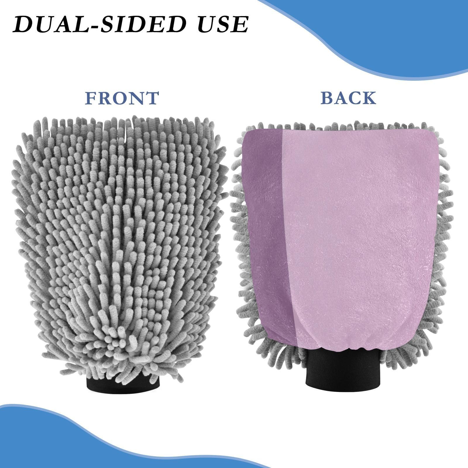 Kigai Solid Color Car Wash Mitt Microfiber, 2Pcs Scratch Free Lint-Free, Premium Chenille Microfiber Mitt Car Wash Brush-M
