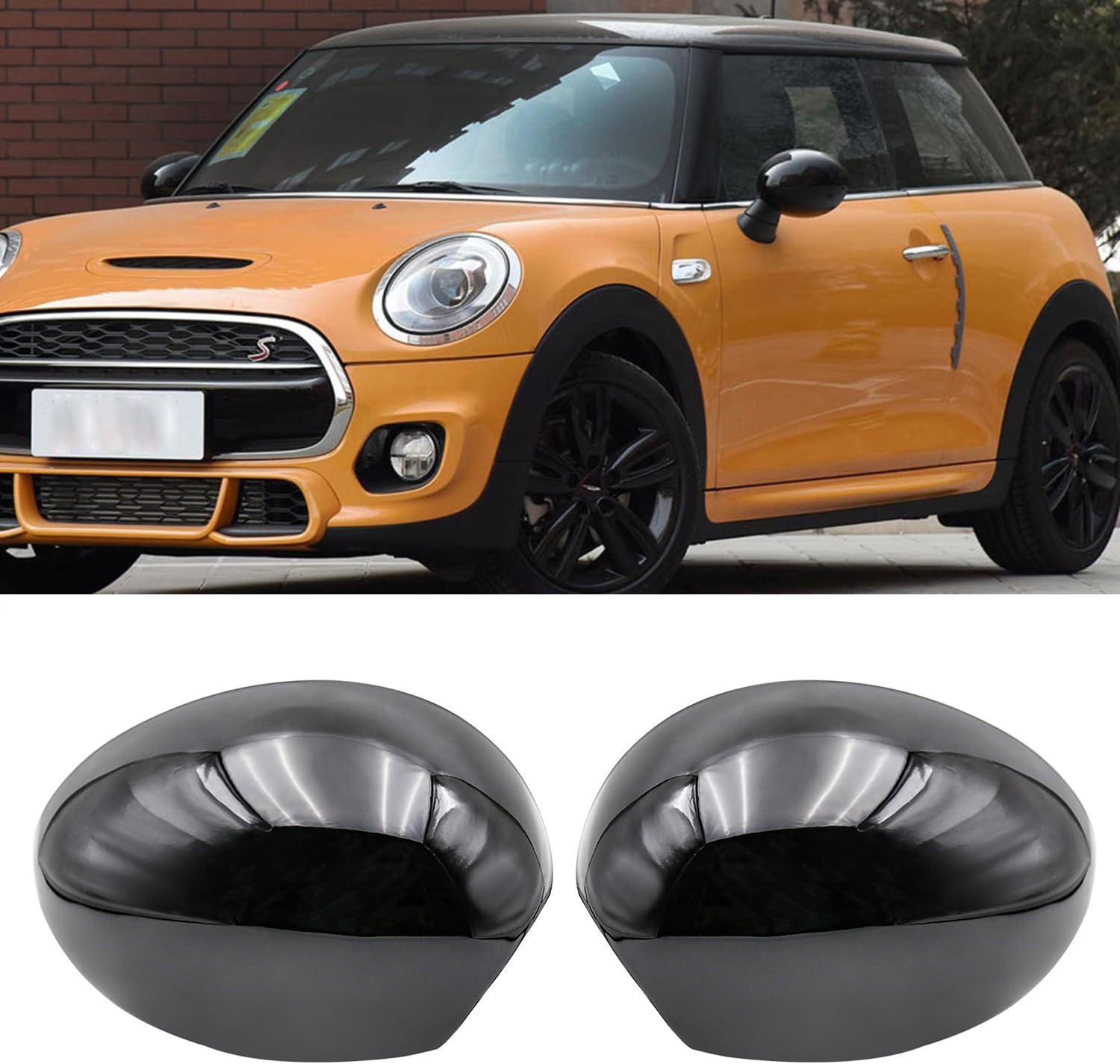 GSRECY Exterior Door Side Wing Rear View Mirror Cover Shell Case Cap Compatible with Mini R55 R56 R57 R58 R59 R61, Auto Power Electric Folding Mirror (Gloss Black)