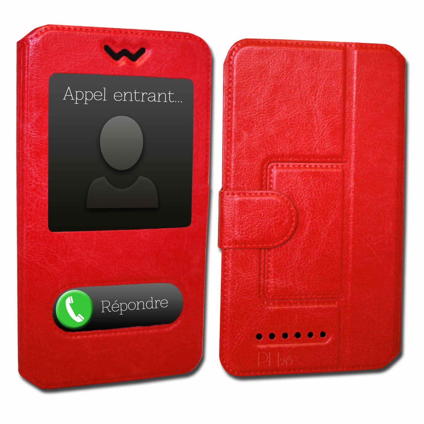 Ph26 Wiko U Pulse Lite - Custodia a libro di qualità, colore: Rosso