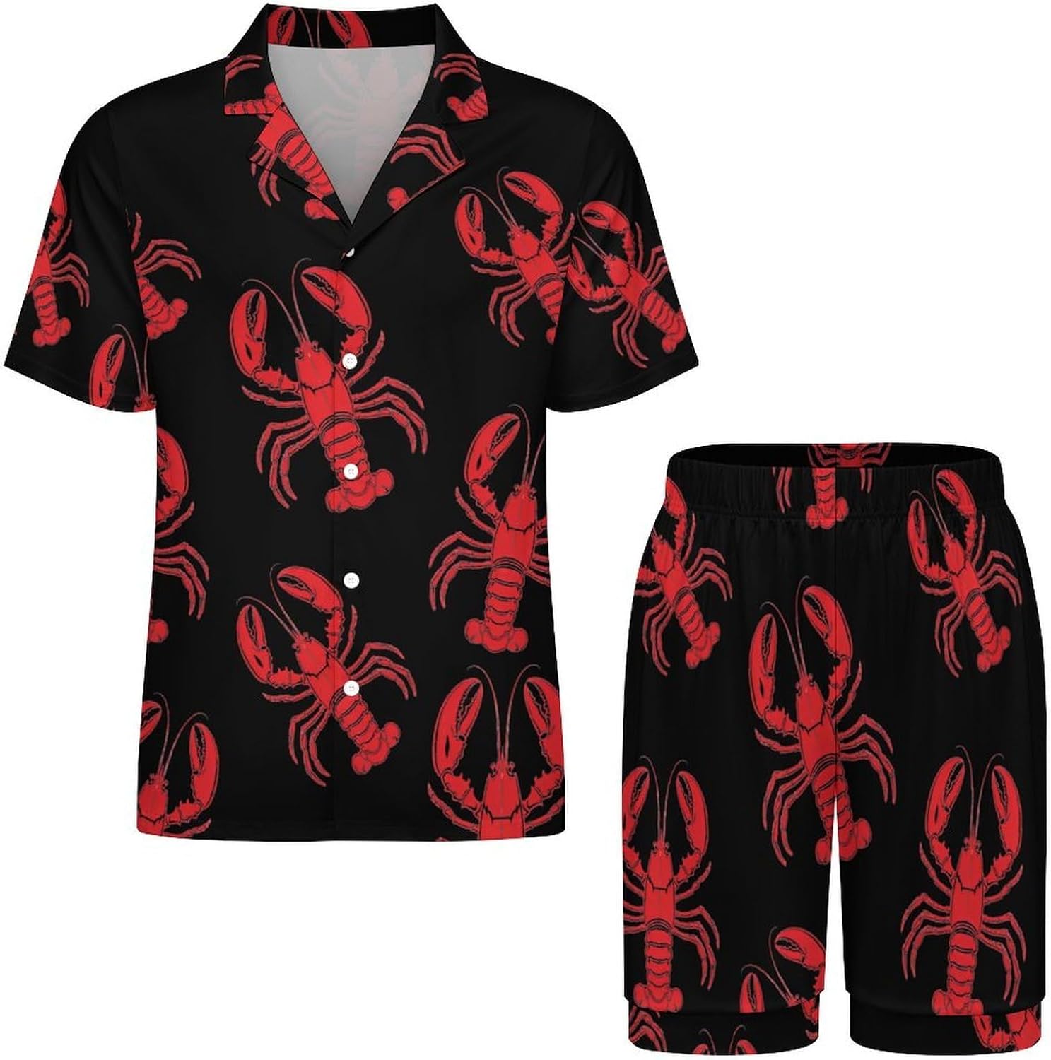 Lobster Logo Men's Short Sleeve Pajama Set Satin Silk Like Lounge Sleepwear