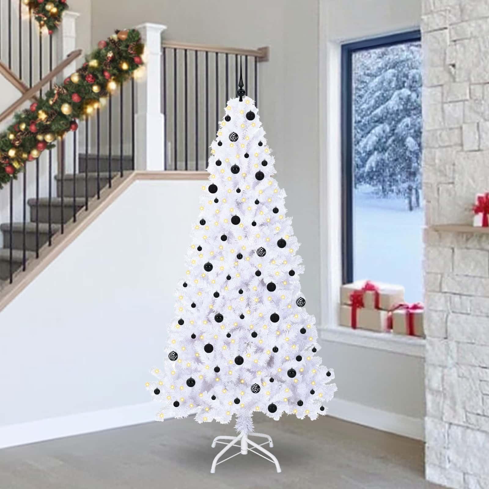 Sztuczna choinka 240 cm z 300 diodami LED, PCW i stalą, 8 trybów