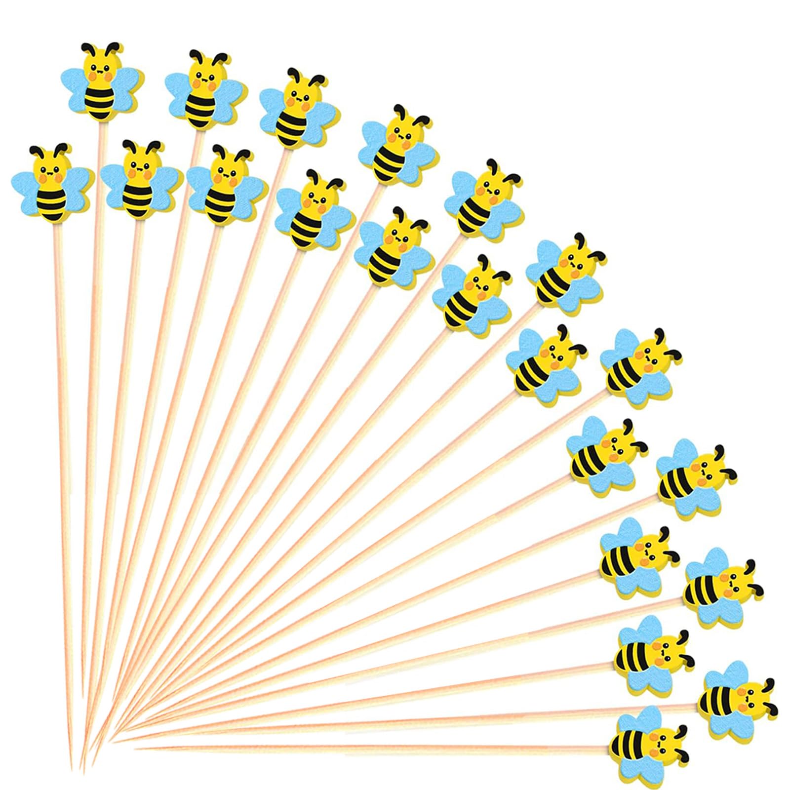 100Pcs Bee Cocktail Picks Honeybee Happy Bee Day Cocktail Appetizer Toothpicks Summer Food Picks for Bee Theme Birthday Party Baby Shower Decoration Supplies