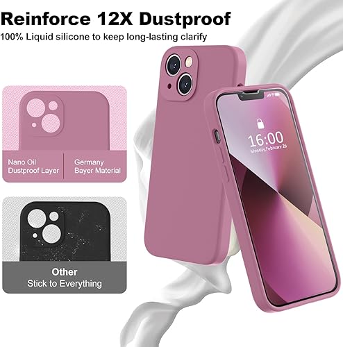 Miniatura 3 de BossKiss Funda de silicona líquida de alta calidad compatible con iPhone 13, tacto aterciopelado, 2 protectores de vidrio templado 9H, kit de