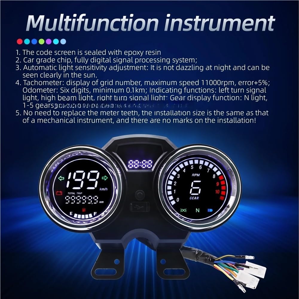 odómetro Odómetro Universal LCD para motocicleta, velocímetro, tablero Digital, de instrumentos, contador horas, tacómetro con engranaje