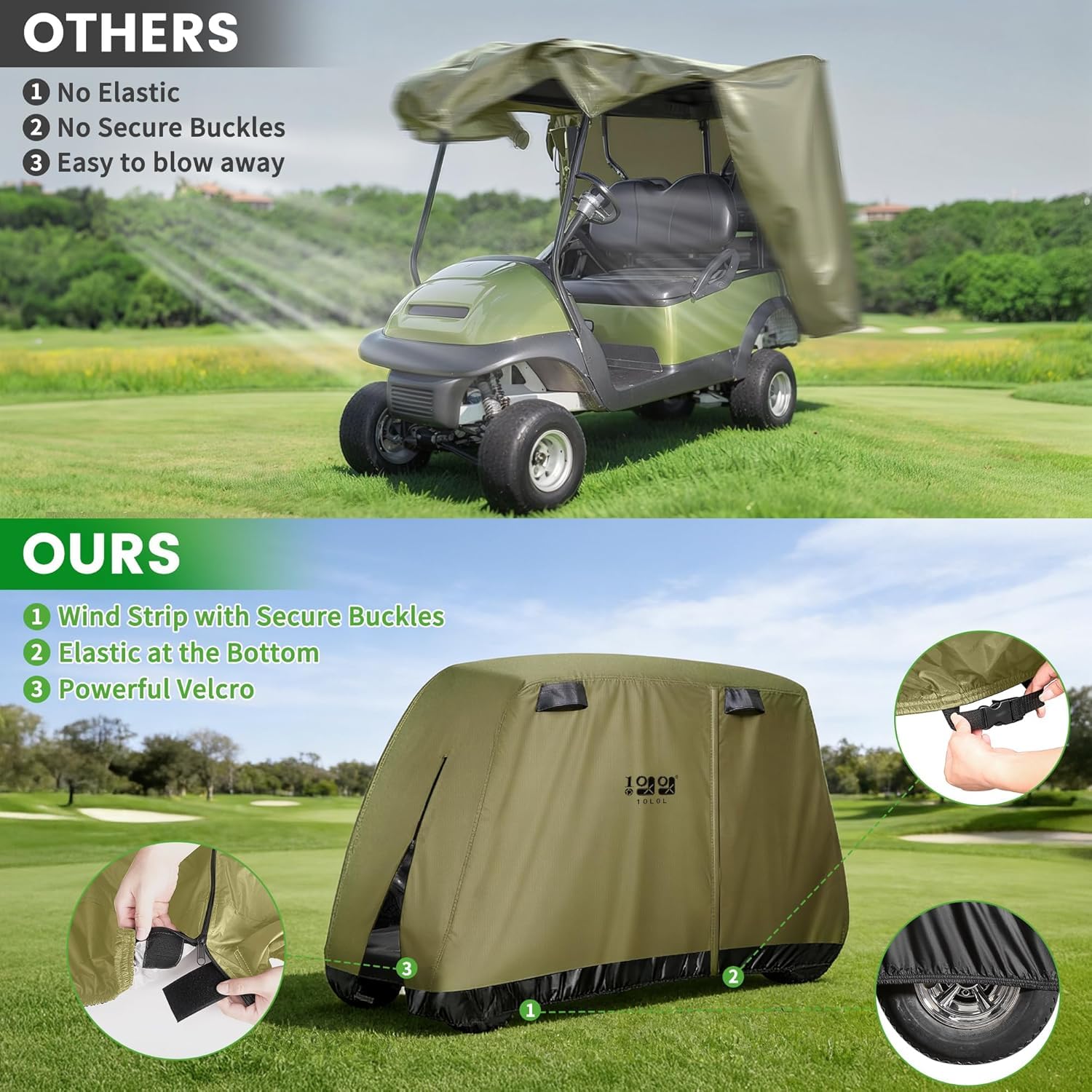 10L0L Buggy Rain Cover Housse pour Poussette de Golf Unisexe, Vert Clair, Taille Universelle