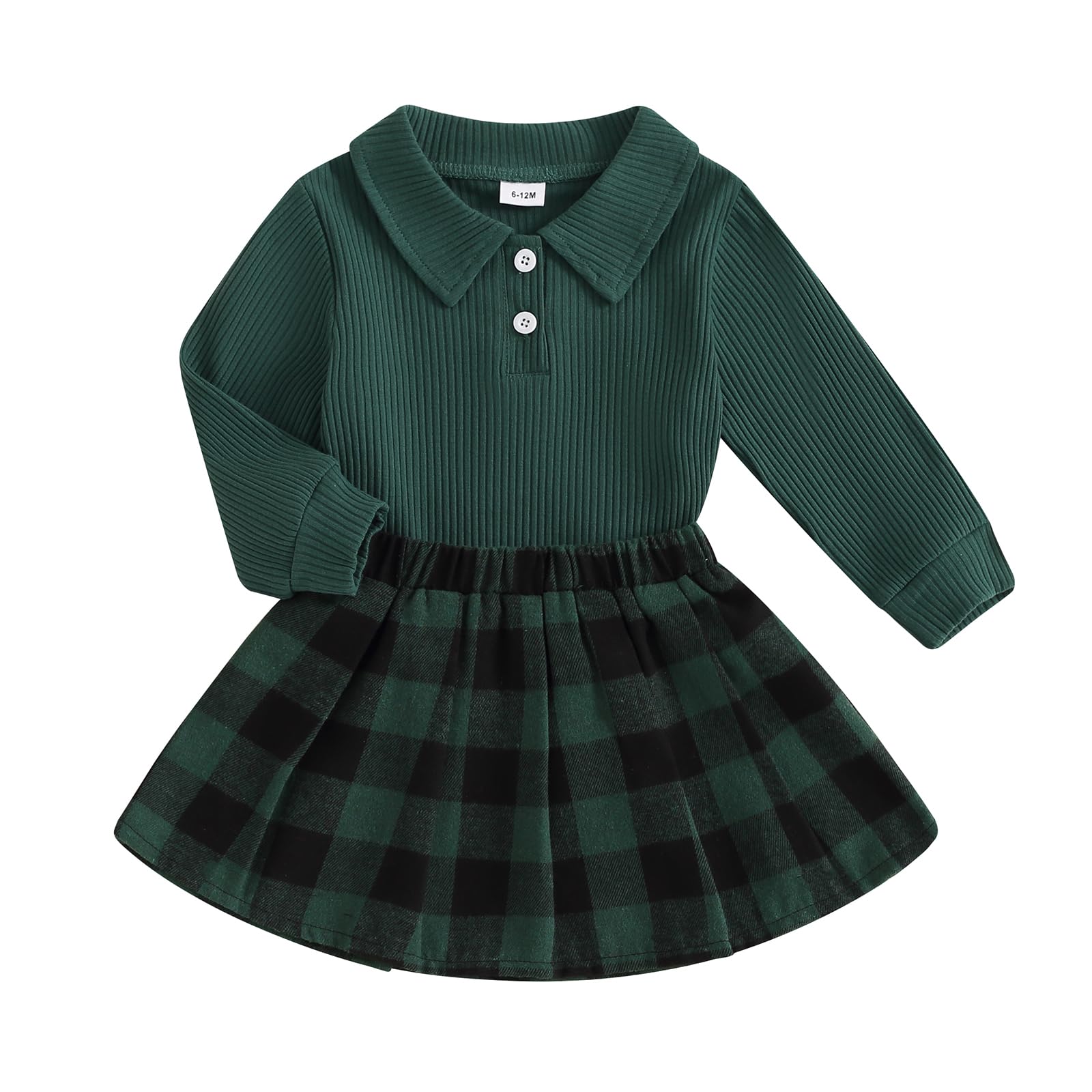 BeQeuewll Fall Winter Toddler Baby Girl Clothes 2Pcs Long Sleeve Ribbed Knit Shirt Plaid Skirt 1T 2T 3T 4T 5T Girls Dress