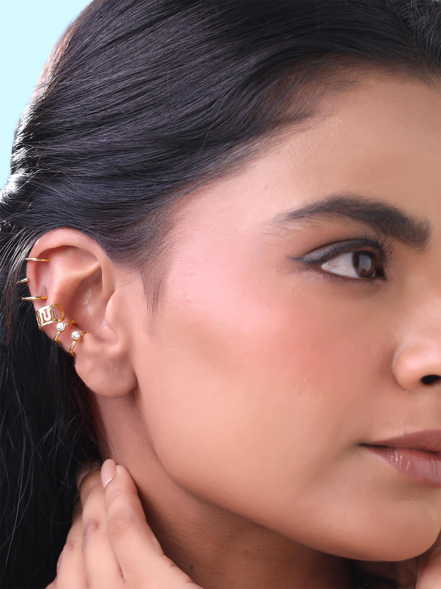 Yellow Chimes Earrings for Women and Girls | Fashion Gold Ear Cuff Earrings Set | Gold Plated Ear Cuffs Combo | Western Stainless Steel Ear Cuffs | Accessories Jewellery for Women | Birthday Gift for Girls and Women Anniversary Gift for Wife 3