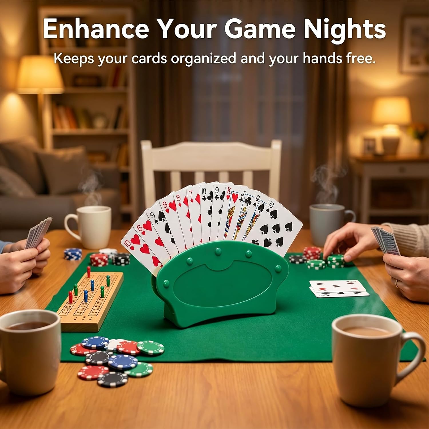 Card Holders for Playing Cards, Hands Free Card Holder Stand for Poker, Canasta & Family Game Night, Plastic Card Organizer for Arthritis Seniors (Blue & Green)