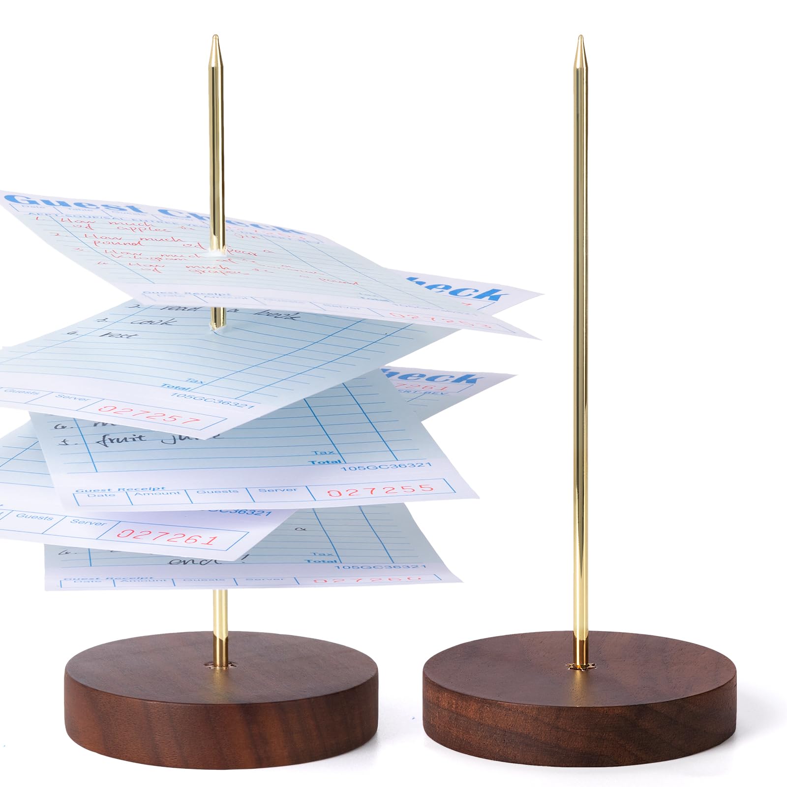 Soporte de recibos para restaurante – 2 tenedores de recibos con base de madera resistente, eje de comprobación para cocina y oficina