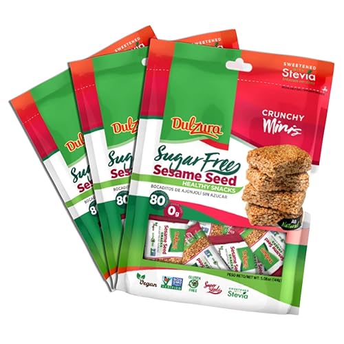 Dulzura Semilla de sésamo Saludable sin Azúcar Mini Snack Bars, Endulzado con Stevia, 5.08 oz (Paquete de 3)