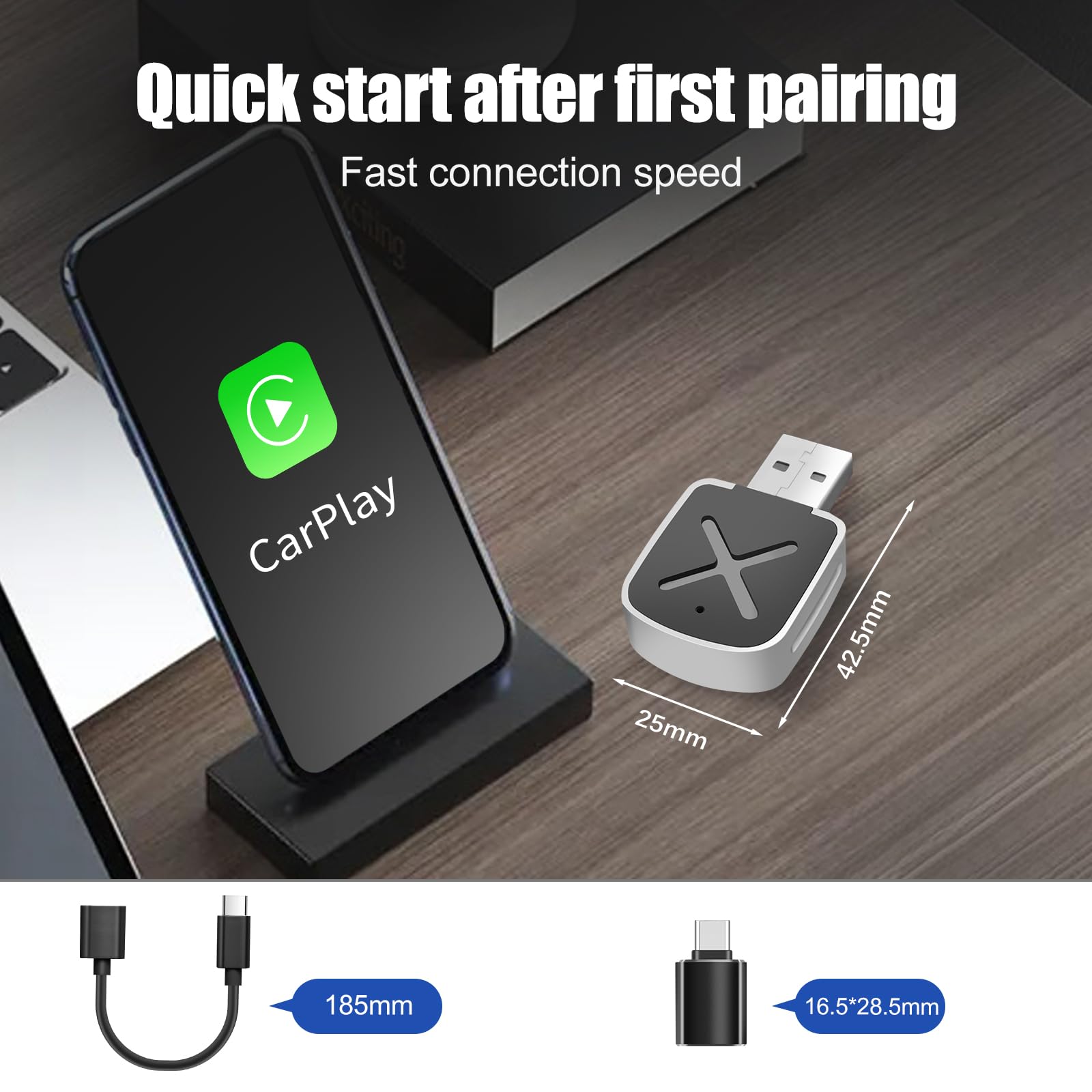 Hamsuwei Adattatore Carplay Wireless, Converte il display auto Carplay cablato in Carplay wireless, USB C/A Plug & Play Adattatore compatibile con le auto a partire dal 2016 e con i telefoni iOS 10+