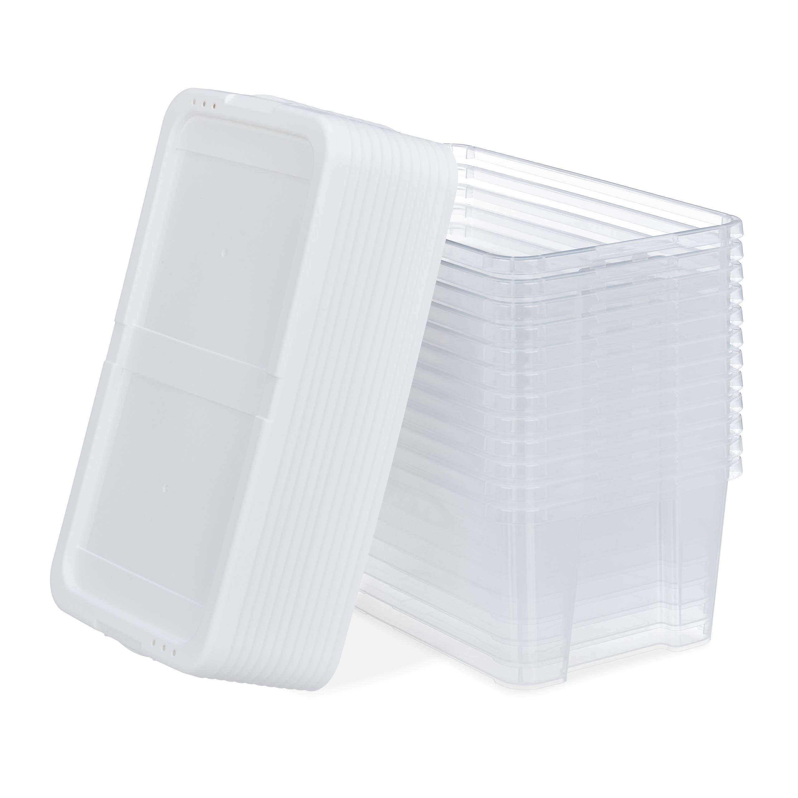 relaxdays Set da 12 Scatole di Plastica per Scarpe, Box Trasparenti Impilabili con Coperchio HLP 12,5x20x34,5cm, Bianche