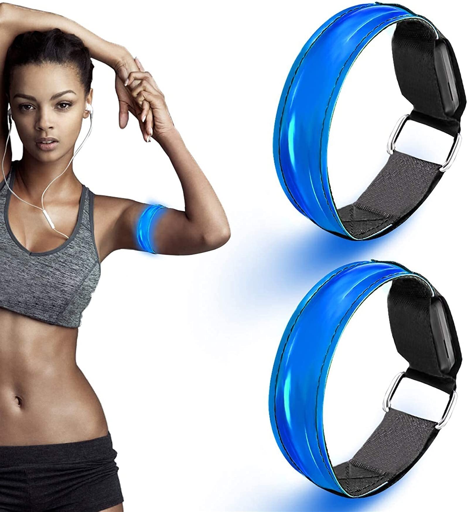 4 Bracciali LED Ricaricabili USB - Verde E Blu, 3 Modalità Di Luce, Adatti Per Corsa, Ciclismo E Visibilità Notturna - 4