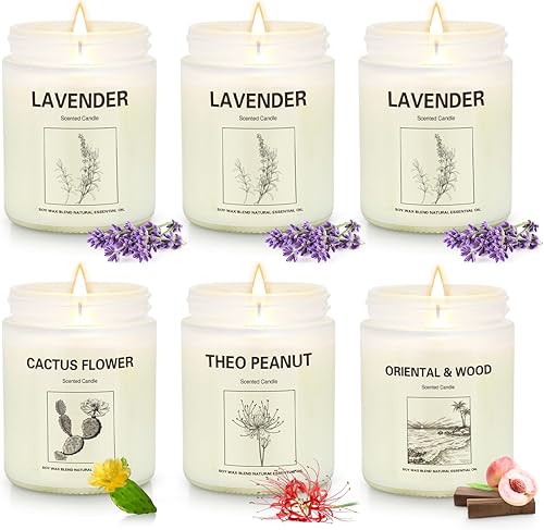 Paquete de 6 velas perfumadas, juego de velas de aromaterapia para mujeres, velas de 42.6 onzas, 300 horas de larga duración, vela de lavanda para