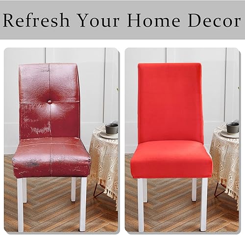 Miniatura 5 de Juego de 2 fundas de terciopelo para sillas de comedor, elásticas, suaves, lavables, para el hogar, hotel, banquete, color rojo, 2 unidades