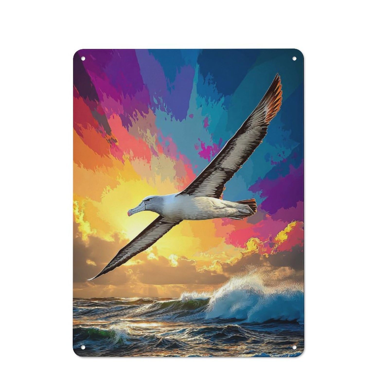 Junmoney Albatross Soaring Over Colorful Sunset Tin Wall Plaque 40X30cm With For Café Or Restaurant, Suited To Restaurant Decor Fans