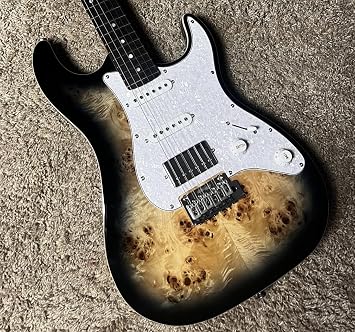 JS450 QTBR Strat Guitar, HSS Alnico pickups, solid basswood body with spalted top, 22 frets rosewood fingerboard roasted maple neck, locking tuners, 2 point tremolo