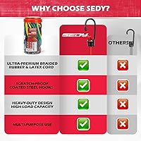 Vista 7 de 24 cuerdas elásticas de alta calidad resistentes al aire libre, cuerdas elásticas con ganchos en un tarro de almacenamiento que incluye 10, 18, 24
