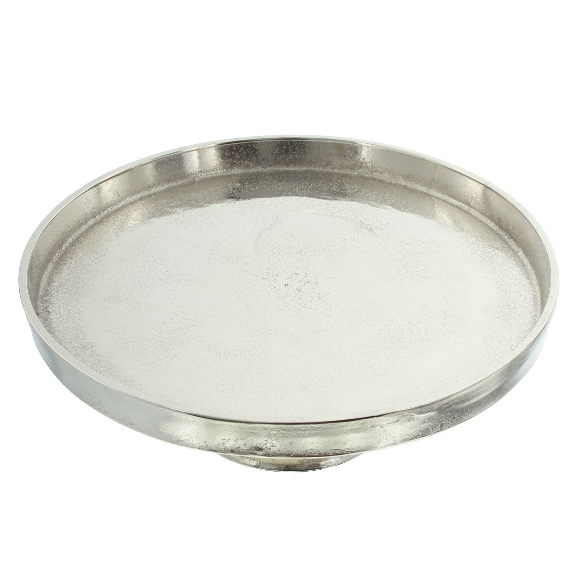 FRANK FLECHTWAREN Schale Maison Präsentierteller auf Fuß, Tortenplatte, Aluminiumguss in Silberschimmerndem Antik-Look, Ø 33 x 12 cm
