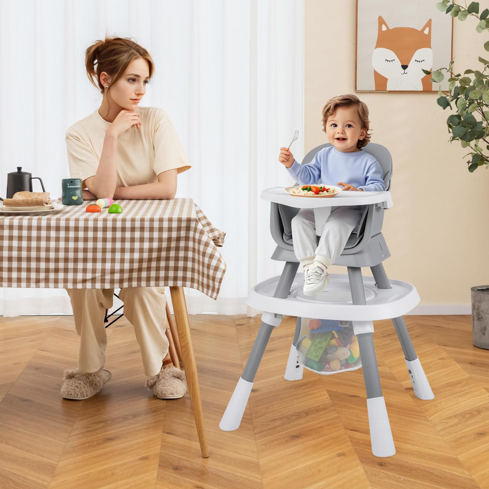 RELAX4LIFE 16 en 1 Trona Evolutiva Bebé con Altura Ajustable, Asiento Giratorio 360°, Mesa Doble Cara y Arnés de Seguridad, Trona Bebé con Bandeja Ajustable, Silla Alta para Niños 6-36 Meses (Blanco)