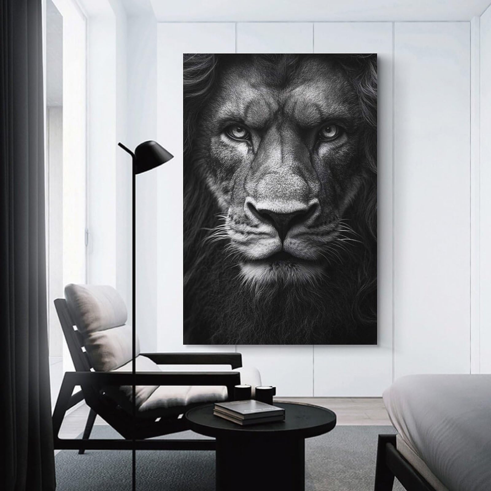 Junmoney Monochrome Lion Portrait Home Decor Wall Art, 20x30inch(50x75cm), for Apartments, Flats Or New Home Decor, An Easy Choice for New Home Styling