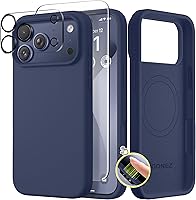 Vista 203 de GONEZ Funda de silicona para iPhone 14 Pro Max, compatible con MagSafe, con protector de pantalla + protector de lente de cámara, silicona líquida a