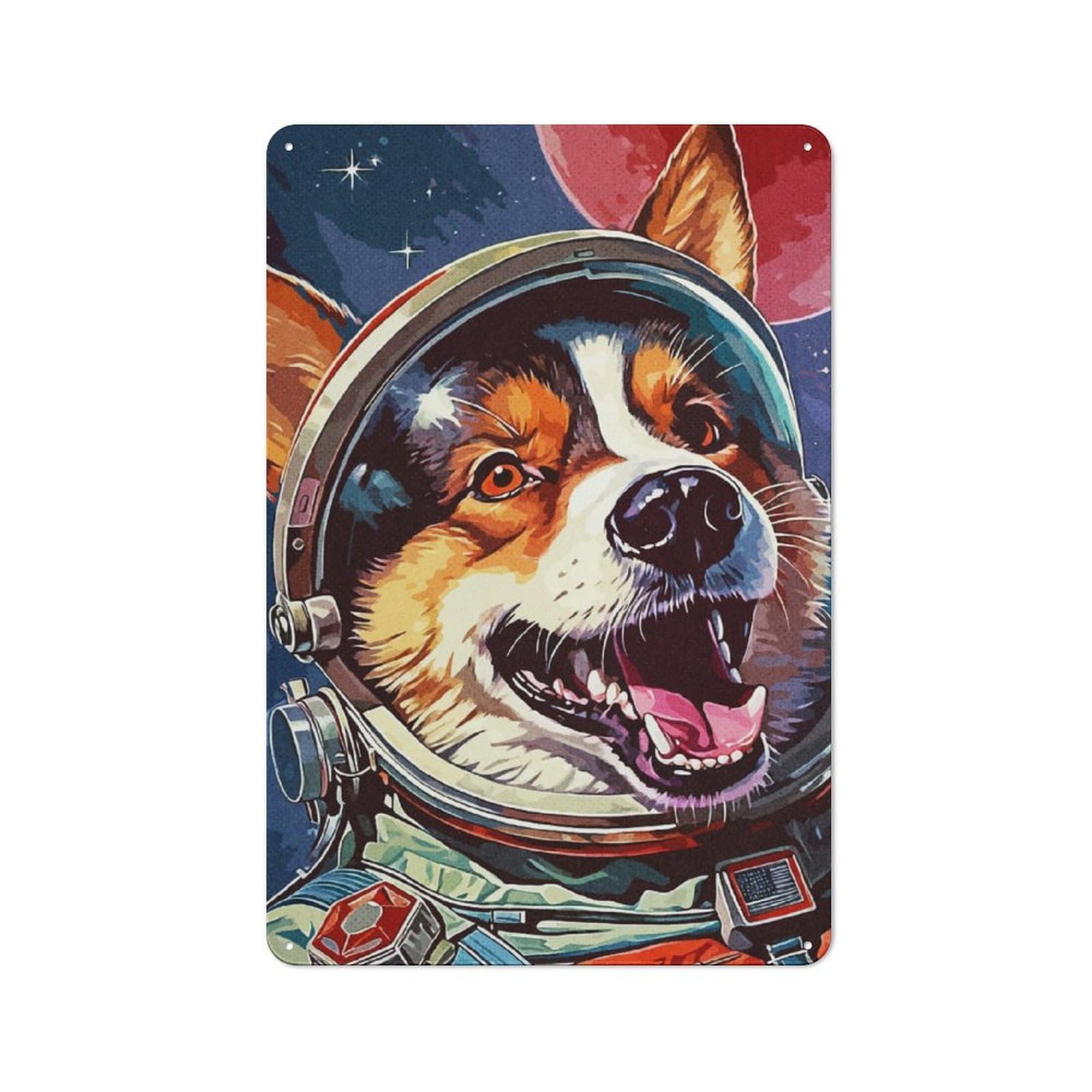 Retro Dog Astronaut Decorative Metal Plaque 30x20cm, Garage Wall Decor for Garage, Workshop, Shed Or Utility Room