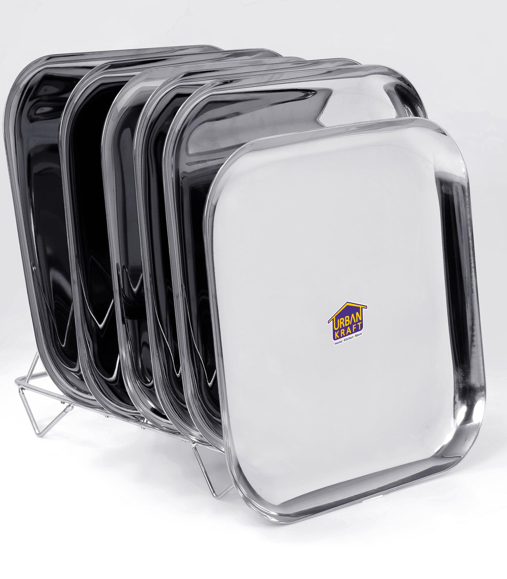 URBAN KRAFT Stainless Steel Breakfast Plates | Quarter Steel Plates | Nashta Plate | High Grade Steel Plates Set of 6| Mirror Finish, BPA Free Square Snacks Plates - Medium (Pack of 6, 23.5 cm)-image-42