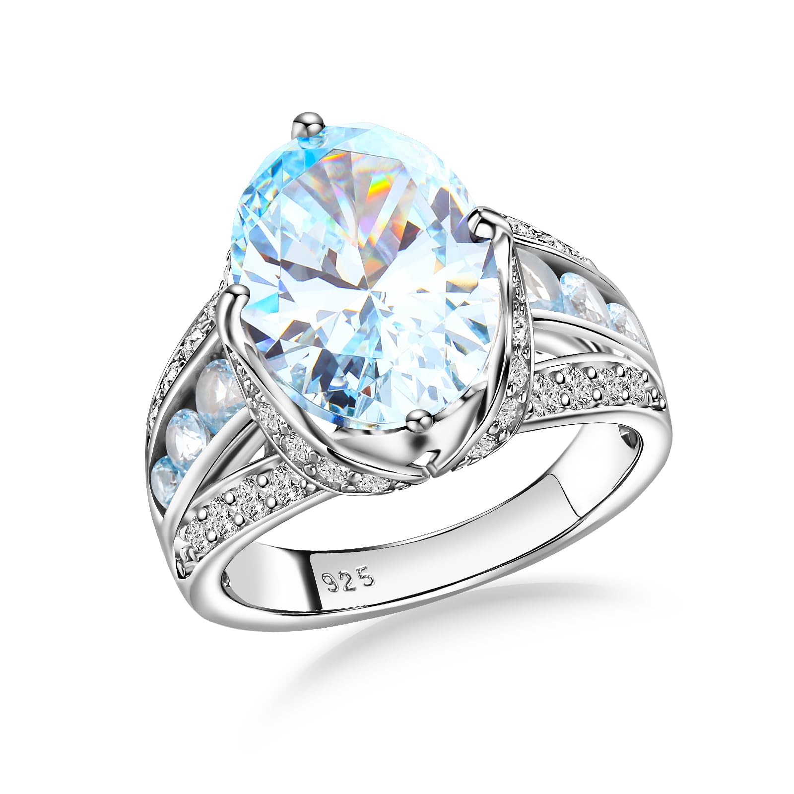 AGRULE Emerald/Sapphire/Ruby/Tourmaline Rings for Women, 925 Sterling Silver Gemstone Engagement Anniversary Ring Big 6.5-8.5 Carat Birthstone Ring,