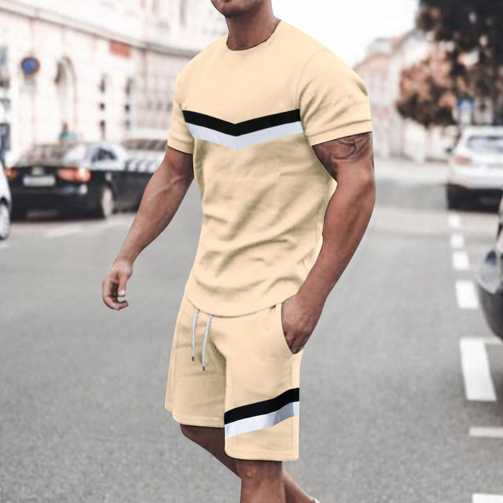 Tuta da uomo estiva con maglietta e pantaloncini, set da 2 pezzi, tuta estiva alla moda, comoda e casual, tuta da jogging a maniche corte, tuta da jogging natalizia