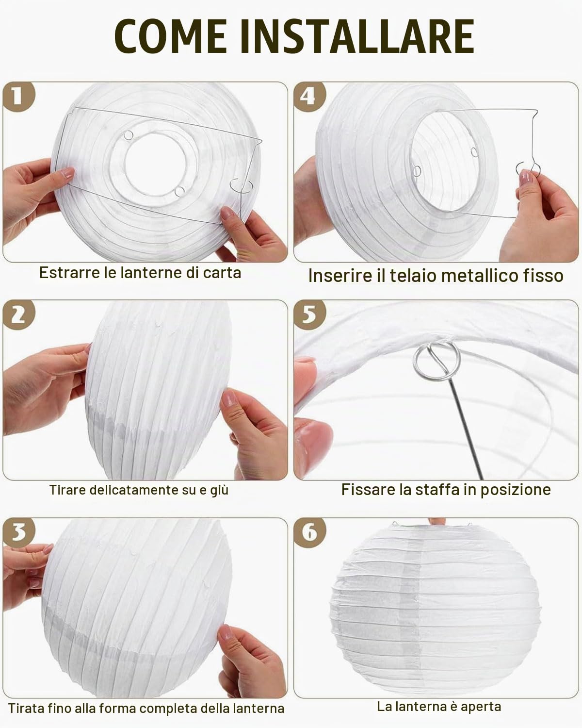 da 3 pezzi Set paralume, lanterna rotonda bianca, paralume lampadario, orologio di carta rotondo, paralume lampadario in tessuto piccolo da 25 cm, paralume rotondo bianco（25CM）