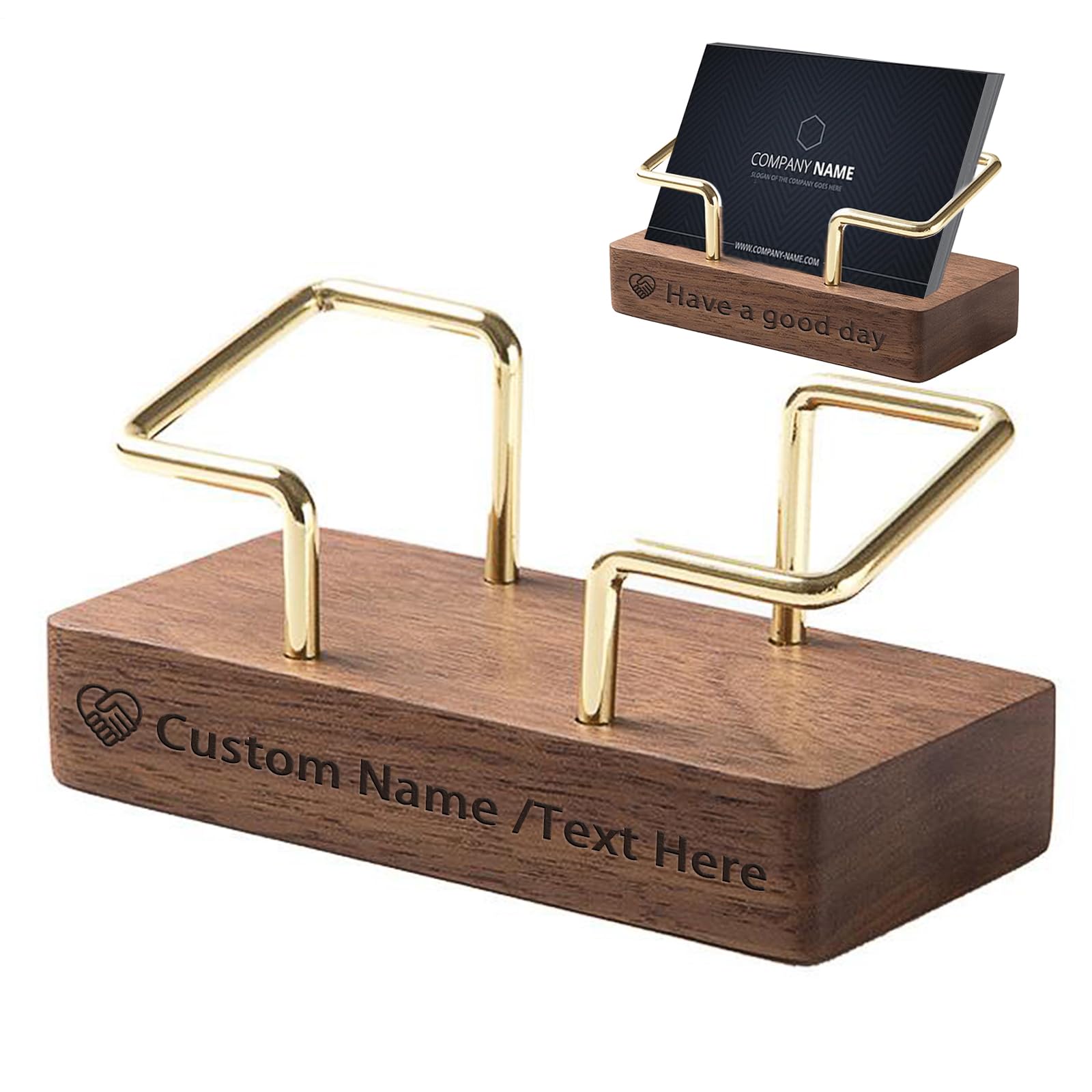 WBW Personalised Business Card Holder Desk- Custom Engraved Wooden Business Card Case Holder, Customised Name Logo Business Card Display Gifts for Men Women (Black - Walnut)