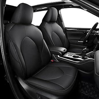 AOMSAZTO Custom Fit Highlander Seat Covers: for Toyota Highlander 2020 2021 2022 2023 2024 2025-Three-Row 7 Seats,Second Row Captain Chair Faux Leather-Black