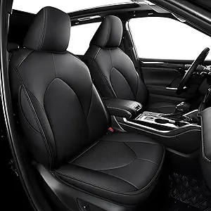 AOMSAZTO Custom Fit Car Seat Covers for Toyota Highlander 2020 2021 2022 2023 2024 2025 - (Three-Rows 8 Seats,Second Row 40/60 Split) Faux Leather Black